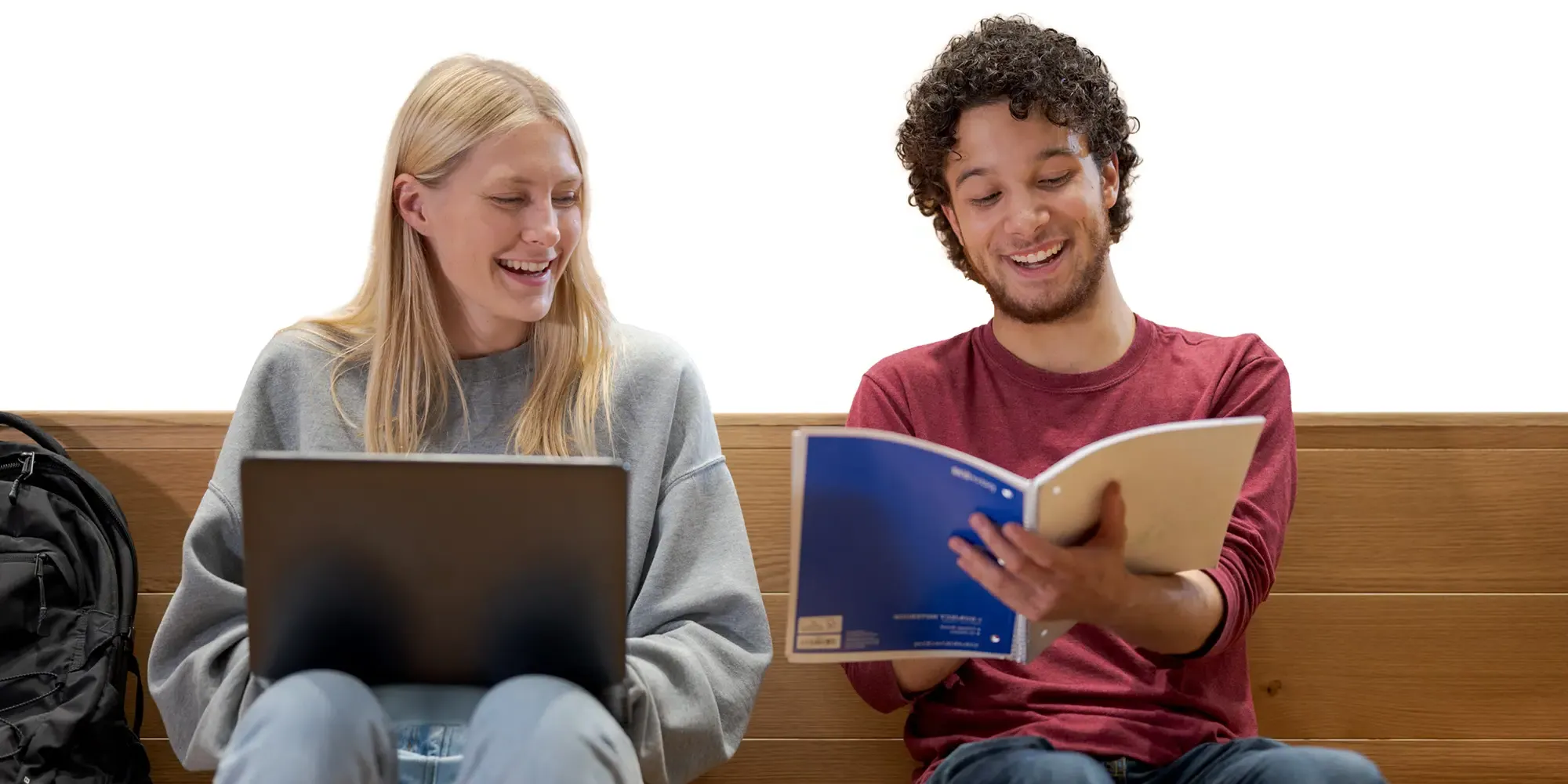 Two students studying with a white background